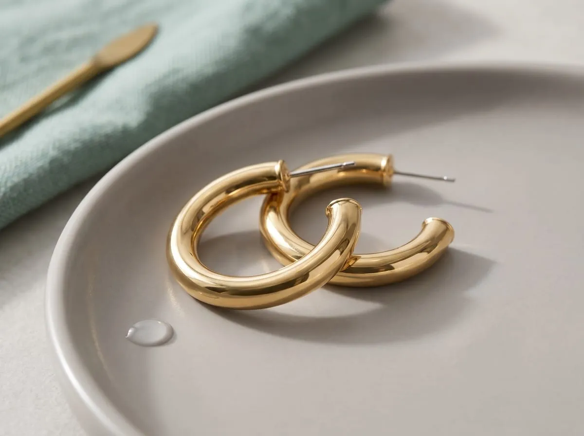 PAVOI chunky open gold hoops in 14K gold plate — lightweight chunky-look design with sterling silver posts, four sizes from 20mm to 50mm, chlorine and shower proof