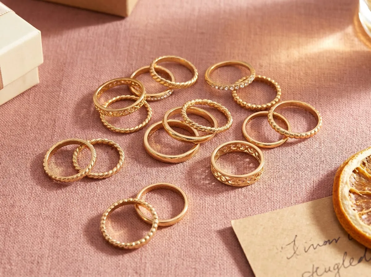 YEEZII 68-piece gold knuckle rings stacking set — assorted thin bands, crystal accents, and midi rings in mixed styles for everyday stacking and gift sets
