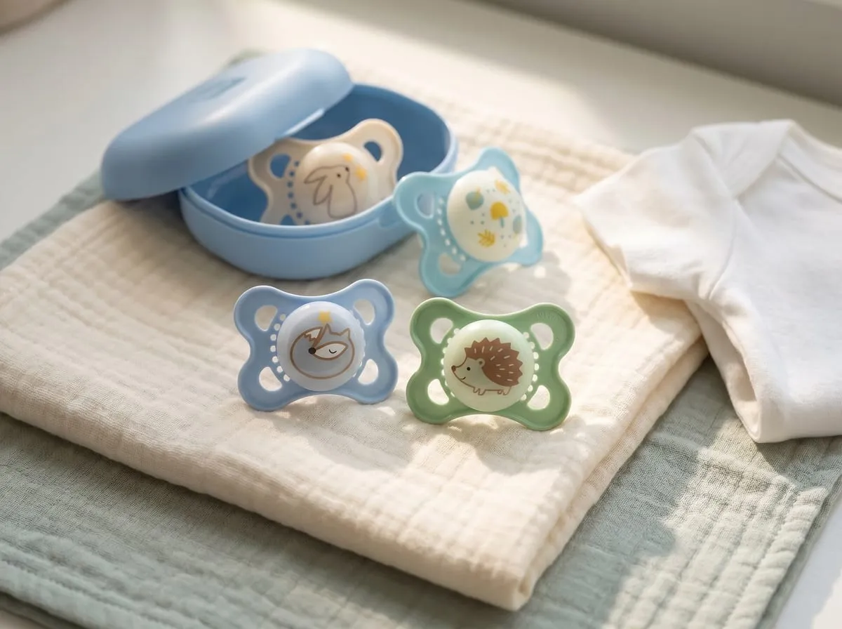 MAM Original baby pacifier 0-6 months 4-pack — BPA and BPS-free medical-grade silicone, made in Europe, glow-in-the-dark with self-sterilizing case