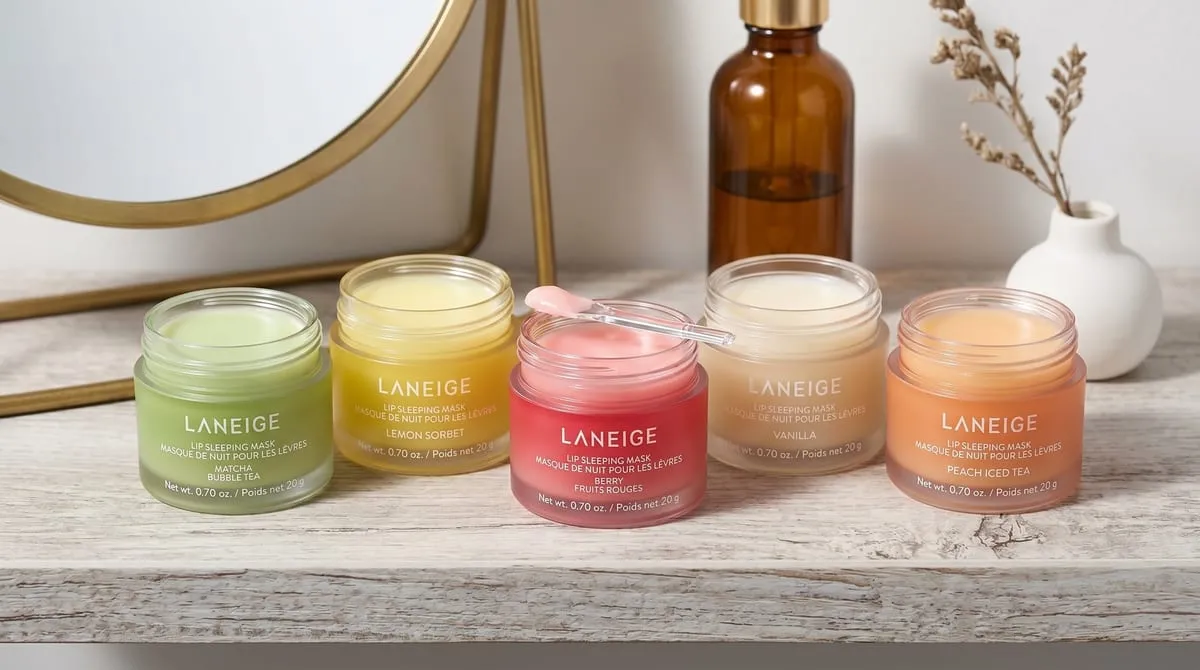 LANEIGE Lip Sleeping Mask flavor variants lined up, Berry, Vanilla and more
