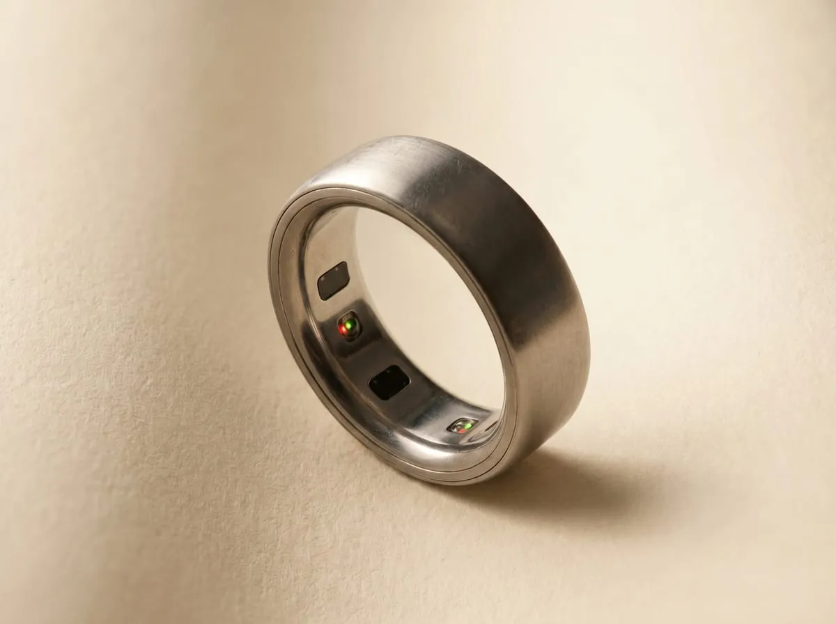Oura Ring 4 Silver close-up showing recessed sensors
