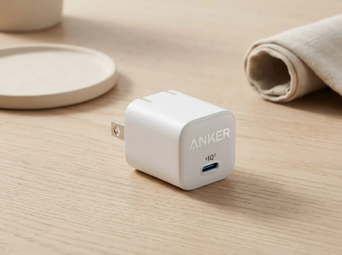 Anker Nano 30W matte white USB-C charger, clean editorial product shot